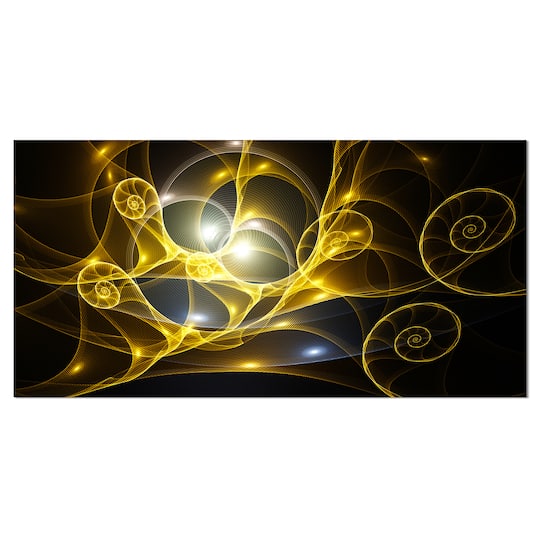Designart - Golden Curly Spiral on Black - Oversized Abstract Canvas Art Print